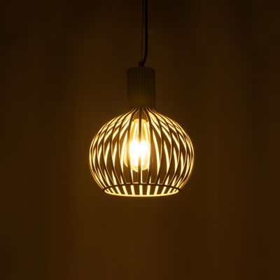 GloboStar® SCANDI 01387 Vintage Κρεμαστό Φωτιστικό Πλέγμα Μονόφωτο 1 x E27 IP20 Μπεζ Μέταλλο - Μ23 x Π23 x Υ30cm