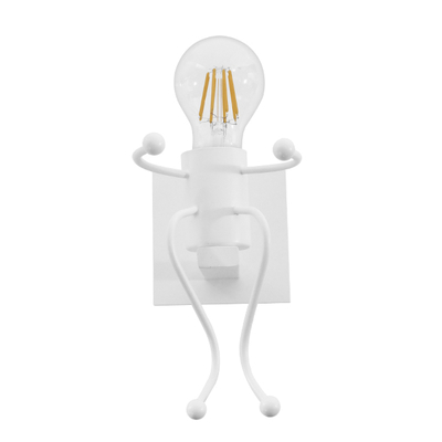 GloboStar® LITTLE MAN 01389 Μοντέρνο Επιτοίχιο Φωτιστικό Απλίκα Μονόφωτο 1 x E27 IP20 Λευκό Μέταλλο - Μ12 x Π19 x Υ17cm