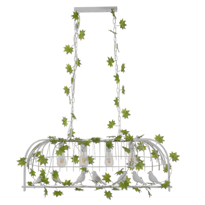 GloboStar® NEST 01403 Vintage Κρεμαστό Φωτιστικό Φιγούρα Πολύφωτο 4 x E27 IP20 Λευκό Μέταλλο με Πράσινο Πλαστικό - Μ103 x Π34 x Υ36.5cm