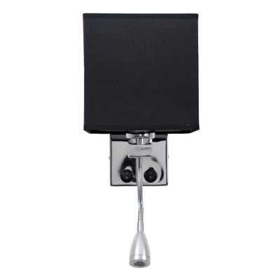 GloboStar® ELEGANT 01494 Μοντέρνο Επιτοίχιο Φωτιστικό Απλίκα με LED Βραχίονα Δίφωτο 1 x E27 IP20 Μαύρο Ύφασμα με Ασημί Μέταλλο - Μ17 x Π21 x Υ43cm