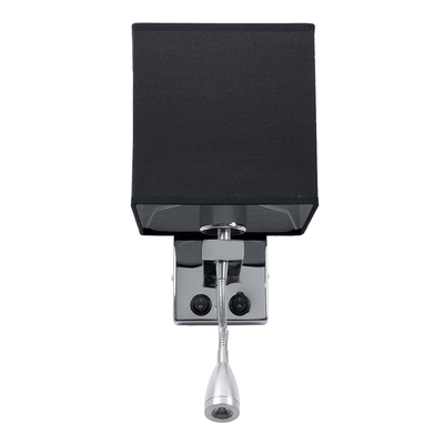 GloboStar® ELEGANT 01494 Μοντέρνο Επιτοίχιο Φωτιστικό Απλίκα με LED Βραχίονα Δίφωτο 1 x E27 IP20 Μαύρο Ύφασμα με Ασημί Μέταλλο - Μ17 x Π21 x Υ43cm