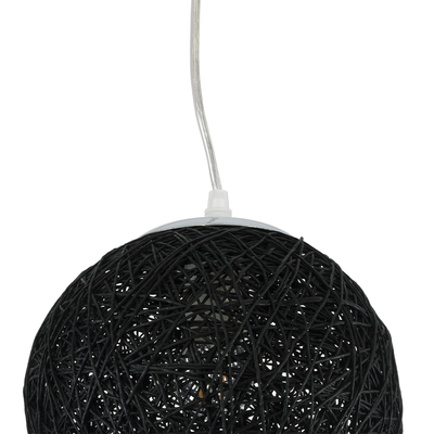 GloboStar® OCEANA 01356 Boho Κρεμαστό Φωτιστικό Μπάλα Μονόφωτο 1 x E27 IP20 Μαύρο Σχοινί - Μ20 x Π20 x Υ20cm