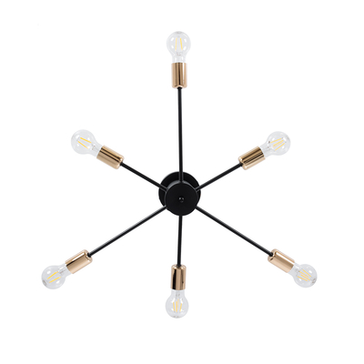 GloboStar® OLINDA 01384 Μοντέρνο Φωτιστικό Οροφής Πλέγμα Πολύφωτο 6 x E27 IP20 Μαύρο & Χάλκινο - Μέταλλο Μ60 x Π60 x Υ20cm