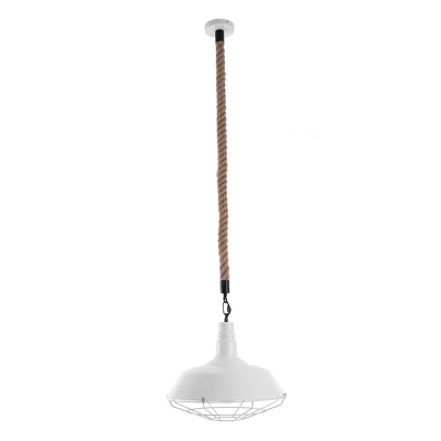 GloboStar® CRANE 01409 Vintage Κρεμαστό Φωτιστικό Μονόφωτο Καμπάνα 1 x E27 IP20 Λευκό Μεταλλο με Μπεζ Σχοινί - Μ36 x Π36 x Y31cm