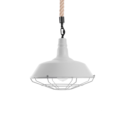 GloboStar® CRANE 01409 Vintage Κρεμαστό Φωτιστικό Μονόφωτο Καμπάνα 1 x E27 IP20 Λευκό Μεταλλο με Μπεζ Σχοινί - Μ36 x Π36 x Y31cm