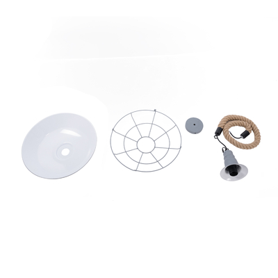 GloboStar® CRANE 01411 Vintage Κρεμαστό Φωτιστικό Μονόφωτο Καμπάνα 1 x E27 IP20 Γκρι & Λευκό Μέταλλο με Μπεζ Σχοινί - Μ36 x Π36 x Y31cm