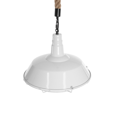 GloboStar® PUPPET 01412 Vintage Κρεμαστό Φωτιστικό Μονόφωτο Καμπάνα 1 x E27 IP20 Λευκό Μεταλλο με Μπεζ Σχοινί - Μ36 x Π36 x Y31cm
