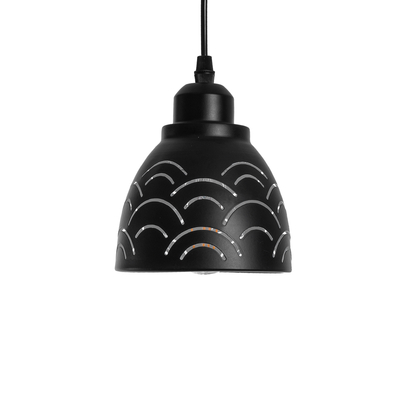 GloboStar® COOLIE 01482 Μοντέρνο Κρεμαστό Φωτιστικό Μονόφωτο Καμπάνα 1 x E27 IP20 Μαύρο & Ασημί Μέταλλο - Μ12.5 x Π12.5 x Υ11.5cm