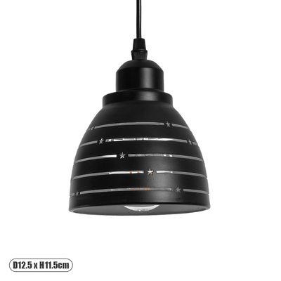 GloboStar® COOLIE 01483 Μοντέρνο Κρεμαστό Φωτιστικό Μονόφωτο Καμπάνα 1 x E27 IP20 Μαύρο & Ασημί Μέταλλο - Μ12.5 x Π12.5 x Υ11.5cm