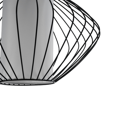 GloboStar® LILY 01558 Vintage Κρεμαστό Φωτιστικό Πλέγμα Μονόφωτο 1 x E27 IP20 Μαύρο Μέταλλο με Λευκό Ύφασμα - Μ43 x Π43 x Υ55cm