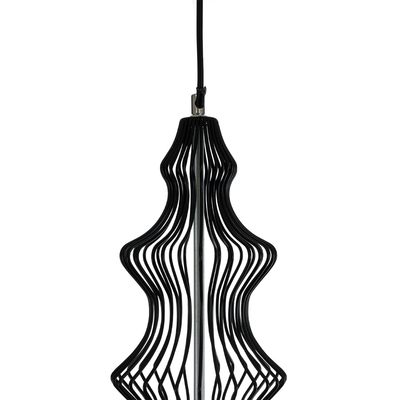 GloboStar® LILY 01558 Vintage Κρεμαστό Φωτιστικό Πλέγμα Μονόφωτο 1 x E27 IP20 Μαύρο Μέταλλο με Λευκό Ύφασμα - Μ43 x Π43 x Υ55cm