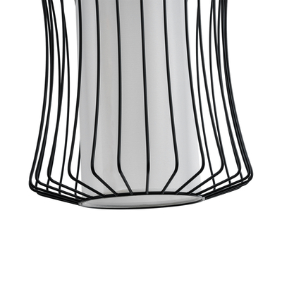 GloboStar® LILY 01559 Vintage Κρεμαστό Φωτιστικό Πλέγμα Μονόφωτο 1 x E27 IP20 Μαύρο Μέταλλο με Λευκό Ύφασμα - Μ25 x Π25 x Υ61cm