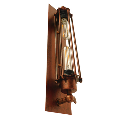 GloboStar® BESPOKE 01565 Vintage Επιτοίχιο Φωτιστικό Απλίκα Δίφωτο 2 x E27 IP20 Χάλκινο Μέταλλο - Μ9.5 x Π10 x Υ47cm