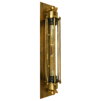 GloboStar® BESPOKE 01568 Vintage Επιτοίχιο Φωτιστικό Απλίκα Δίφωτο 2 x E27 IP20 Χρυσό Μέταλλο - Μ9.5 x Π10 x Υ47cm