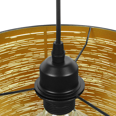 GloboStar® ACCADEMIA 01584 Μοντέρνο Κρεμαστό Φωτιστικό Καπέλο Μονόφωτο 1 x E27 IP20 Μαύρο & Χρυσό Μέταλλο - Μ35 x Π35 x Y25cm