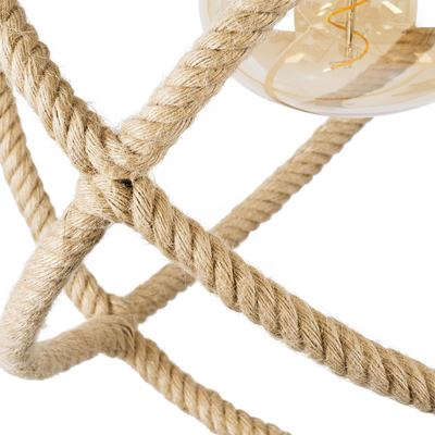 GloboStar® BELLE 01597 Vintage Κρεμαστό Φωτιστικό Πλέγμα Μονόφωτο 1 x E27 IP20 Μπεζ Σχοινί - Μ56 x Π56 x Y58cm