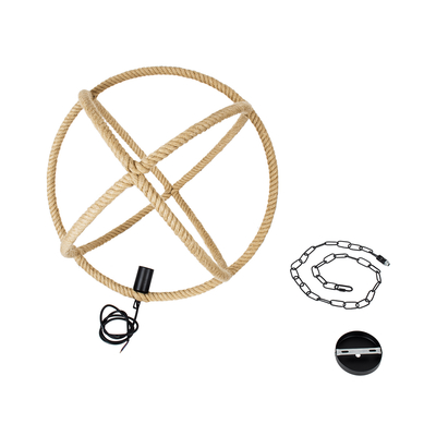 GloboStar® BELLE 01597 Vintage Κρεμαστό Φωτιστικό Πλέγμα Μονόφωτο 1 x E27 IP20 Μπεζ Σχοινί - Μ56 x Π56 x Y58cm