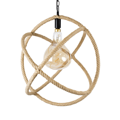 GloboStar® BELLE 01597 Vintage Κρεμαστό Φωτιστικό Πλέγμα Μονόφωτο 1 x E27 IP20 Μπεζ Σχοινί - Μ56 x Π56 x Y58cm