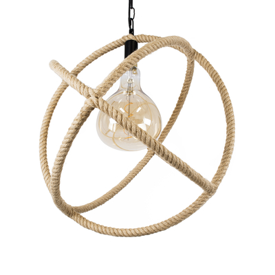 GloboStar® BELLE 01597 Vintage Κρεμαστό Φωτιστικό Πλέγμα Μονόφωτο 1 x E27 IP20 Μπεζ Σχοινί - Μ56 x Π56 x Y58cm