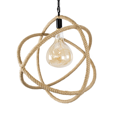 GloboStar® BELLE 01597 Vintage Κρεμαστό Φωτιστικό Πλέγμα Μονόφωτο 1 x E27 IP20 Μπεζ Σχοινί - Μ56 x Π56 x Y58cm