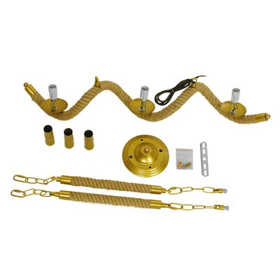 GloboStar® LUXOR 01598 Vintage Κρεμαστό Φωτιστικό Ανάρτηση Τρίφωτο 3 x E14 IP20 Χρυσό Μέταλλο με Μπεζ Σχοινί - Μ75 x Π13 x Y18cm