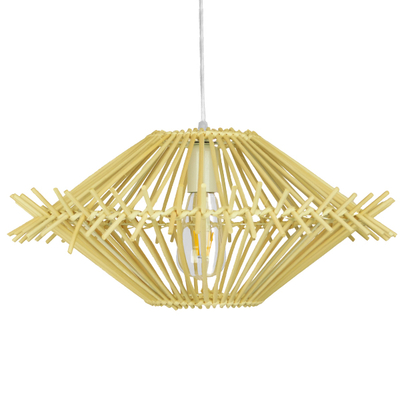 GloboStar® SASSO 01601 Boho Κρεμαστό Φωτιστικό Πλέγμα Μονόφωτο 1 x E27 IP20 Μπεζ Ξύλο - Μ50 x Π50 x Y23cm