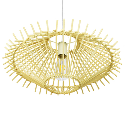 GloboStar® SASSO 01601 Boho Κρεμαστό Φωτιστικό Πλέγμα Μονόφωτο 1 x E27 IP20 Μπεζ Ξύλο - Μ50 x Π50 x Y23cm