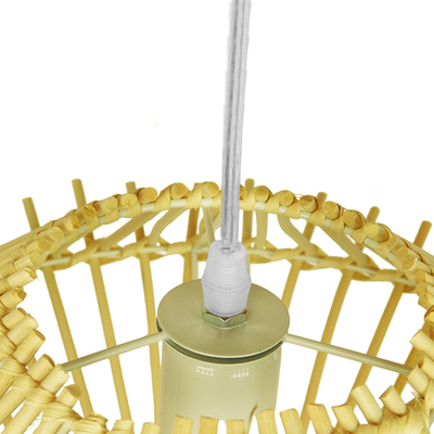 GloboStar® SASSO 01601 Boho Κρεμαστό Φωτιστικό Πλέγμα Μονόφωτο 1 x E27 IP20 Μπεζ Ξύλο - Μ50 x Π50 x Y23cm