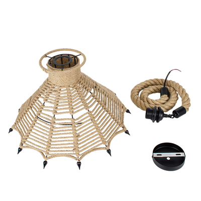 GloboStar® OZERO 01603 Boho Κρεμαστό Φωτιστικό Καμπάνα Μονόφωτο 1 x E27 IP20 Μπεζ Σχοινί - Μ41 x Π41 x Y28cm