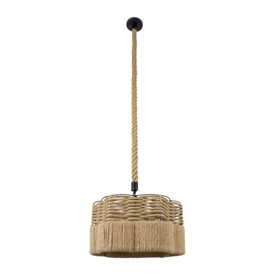 GloboStar® TONDO 01604 Boho Κρεμαστό Φωτιστικό Καπέλο Μονόφωτο 1 x E27 IP20 Μπεζ Σχοινί με Μαύρο Μέταλλο - Μ38 x Π38 x Y21cm