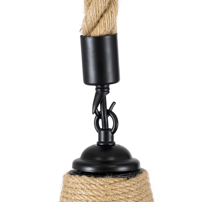 GloboStar® KUBRIC 01605 Boho Κρεμαστό Φωτιστικό Καμπάνα Μονόφωτο 1 x E27 IP20 Μπεζ Σχοινί - Μ30 x Π30 x Y40cm