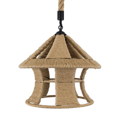 GloboStar® SOLITARIO 01606 Boho Κρεμαστό Φωτιστικό Φιγούρα Μονόφωτο 1 x E27 IP20 Μπεζ Σχοινί -Μ36 x Π36 x Y30cm