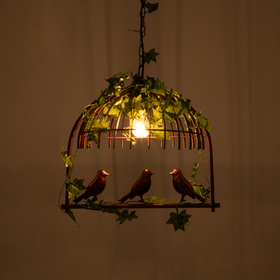 GloboStar® LIBELLULA 01642 Vintage Κρεμαστό Φωτιστικό Φιγούρα Μονόφωτο 1 x E27 IP20 Χάλκινο Μέταλλο με Πράσινο Πλαστικό - Μ48 x Π38 x Y40cm