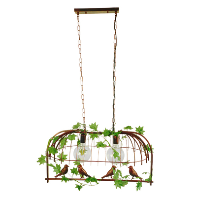 GloboStar® NEST 01645 Vintage Κρεμαστό Φωτιστικό Φιγούρα Δίφωτο 2 x E27 IP20 Χάλκινο Μέταλλο με Πράσινο Πλαστικό - Μ73.6 x Π37.5 x Y38.5cm