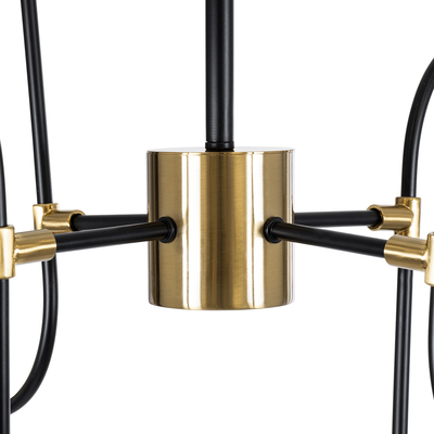 GloboStar® STARDUST 01649 Vintage Φωτιστικό Οροφής Πλέγμα Πολύφωτο 8 x E27 IP20 Μαύρο & Χρυσό Μέταλλο με Λευκό Γυαλί - Μ75 x Π75 x Υ100cm