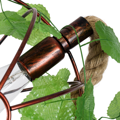 GloboStar® BRADLEY 01660 Vintage Κρεμαστό Φωτιστικό Πλέγμα Μονόφωτο 1 x E27 IP20 Μπεζ Σχοινί, Πράσινο Πλαστικό με Χάλκινο Μέταλλο - Μ33 x Π33 x Y33cm