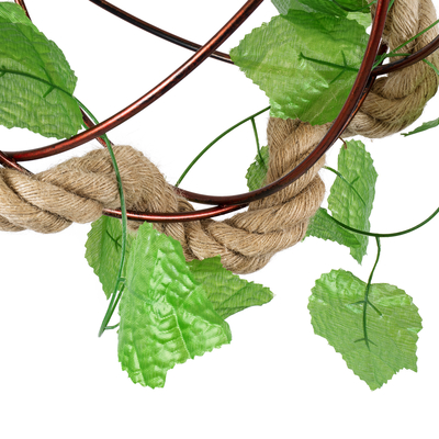 GloboStar® BRADLEY 01660 Vintage Κρεμαστό Φωτιστικό Πλέγμα Μονόφωτο 1 x E27 IP20 Μπεζ Σχοινί, Πράσινο Πλαστικό με Χάλκινο Μέταλλο - Μ33 x Π33 x Y33cm