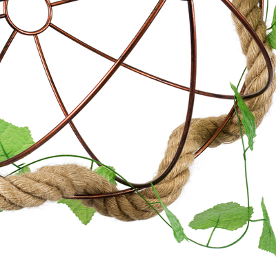 GloboStar® BRADLEY 01661 Vintage Κρεμαστό Φωτιστικό Πλέγμα Μονόφωτο 1 x E27 IP20 Μπεζ Σχοινί, Πράσινο Πλαστικό με Χάλκινο Μέταλλο - Μ42 x Π42 x Y42cm