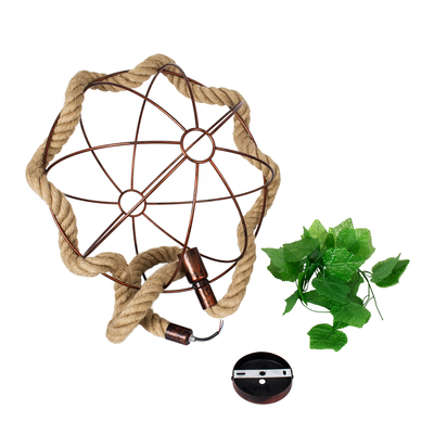 GloboStar® BRADLEY 01661 Vintage Κρεμαστό Φωτιστικό Πλέγμα Μονόφωτο 1 x E27 IP20 Μπεζ Σχοινί, Πράσινο Πλαστικό με Χάλκινο Μέταλλο - Μ42 x Π42 x Y42cm