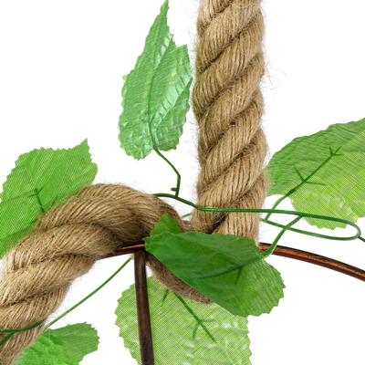 GloboStar® BRADLEY 01661 Vintage Κρεμαστό Φωτιστικό Πλέγμα Μονόφωτο 1 x E27 IP20 Μπεζ Σχοινί, Πράσινο Πλαστικό με Χάλκινο Μέταλλο - Μ42 x Π42 x Y42cm