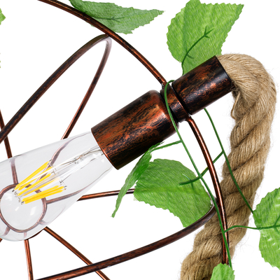 GloboStar® BRADLEY 01661 Vintage Κρεμαστό Φωτιστικό Πλέγμα Μονόφωτο 1 x E27 IP20 Μπεζ Σχοινί, Πράσινο Πλαστικό με Χάλκινο Μέταλλο - Μ42 x Π42 x Y42cm