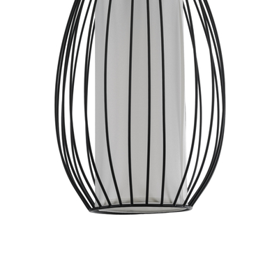 GloboStar® LILY 01561 Vintage Κρεμαστό Φωτιστικό Πλέγμα Μονόφωτο 1 x E27 IP20 Μαύρο Μέταλλο με Λευκό Ύφασμα - Μ90 x Π90 x Υ20cm