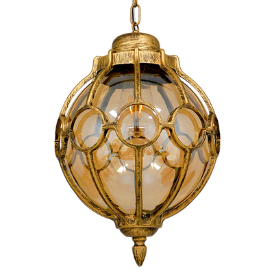 GloboStar® ETOILE 00987 Vintage Κρεμαστό Φωτιστικό Μπάλα Μονόφωτο 1 x E27 IP20 Μπρούτζινο & Χρυσό Μέταλλο με Μελί Γυαλί - Μ28 x Π28 x Y38cm
