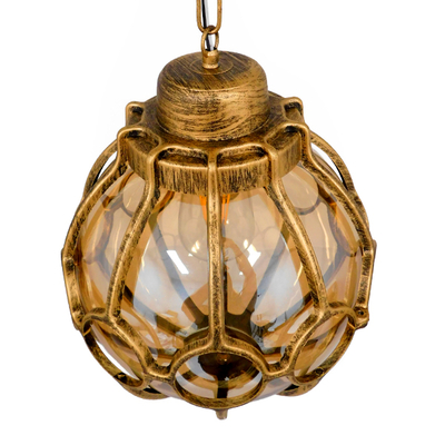 GloboStar® ETOILE 00987 Vintage Κρεμαστό Φωτιστικό Μπάλα Μονόφωτο 1 x E27 IP20 Μπρούτζινο & Χρυσό Μέταλλο με Μελί Γυαλί - Μ28 x Π28 x Y38cm