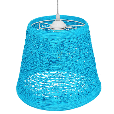 GloboStar® PLAYROOM 00995 Vintage Κρεμαστό Φωτιστικό Καμπάνα Μονόφωτο 1 x E27 IP20 Μπλε Rattan - Μ32 x Π32 x Υ27cm