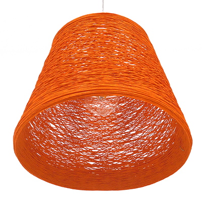 GloboStar® PLAYROOM 00997 Vintage Κρεμαστό Φωτιστικό Καμπάνα Μονόφωτο 1 x E27 IP20 Πορτοκαλί Rattan - Μ32 x Π32 x Υ27cm
