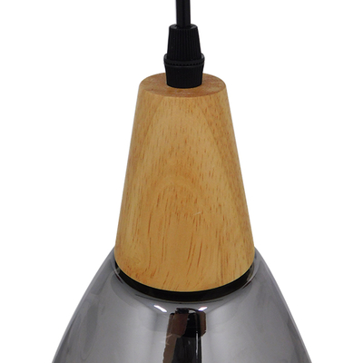 GloboStar® NOAH 01489 Μοντέρνο Κρεμαστό Φωτιστικό Ανάρτηση Μονόφωτο 1 x E27 IP20 Γκρι Γυαλί με Μπεζ Ξύλο - Μ16 x Π16 x Υ30cm