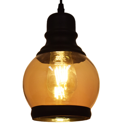 GloboStar® OLIVER 01505 Vintage Κρεμαστό Φωτιστικό Καμπάνα Μονόφωτο 1 x E27 IP20 Μελί Γυαλί με Μαύρο Μέταλλο - Μ16 x Π16 x Υ25cm