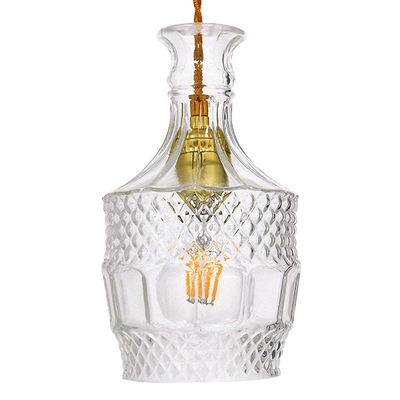 GloboStar® WHISKEY 01513 Vintage Κρεμαστό Φωτιστικό Ανάρτηση Μονόφωτο 1 x E27 IP20 Διάφανο Γυαλί - Μ13 x Π13 x Υ22cm