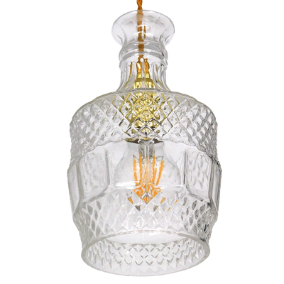 GloboStar® WHISKEY 01513 Vintage Κρεμαστό Φωτιστικό Ανάρτηση Μονόφωτο 1 x E27 IP20 Διάφανο Γυαλί - Μ13 x Π13 x Υ22cm